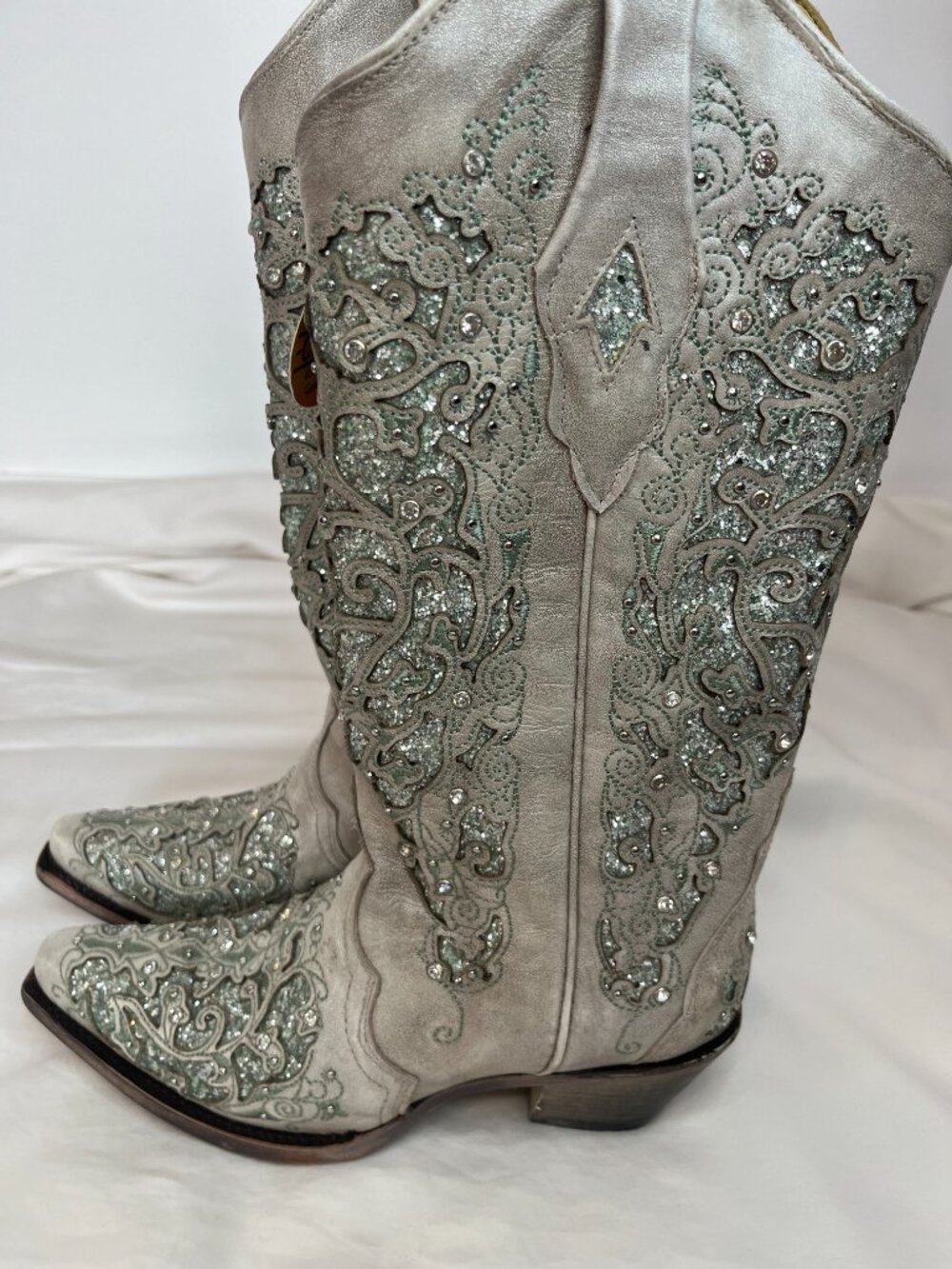 Corral Boots Gray with Light Green Glitter Inlay Cowgirl Boots (NWT) - Picture 2 of 9